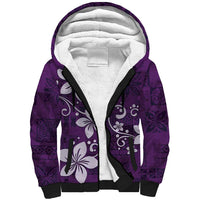 Plumeria Floral Tapa Pattern Amethyst Purple Sherpa Hoodie LT01 Unisex Purple - Polynesian Pride