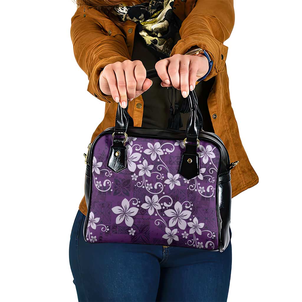 Plumeria Floral Tapa Pattern Amethyst Purple Shoulder Handbag