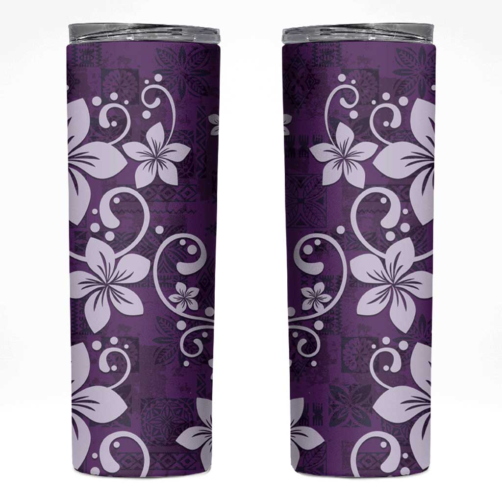 Plumeria Floral Tapa Pattern Amethyst Purple Skinny Tumbler