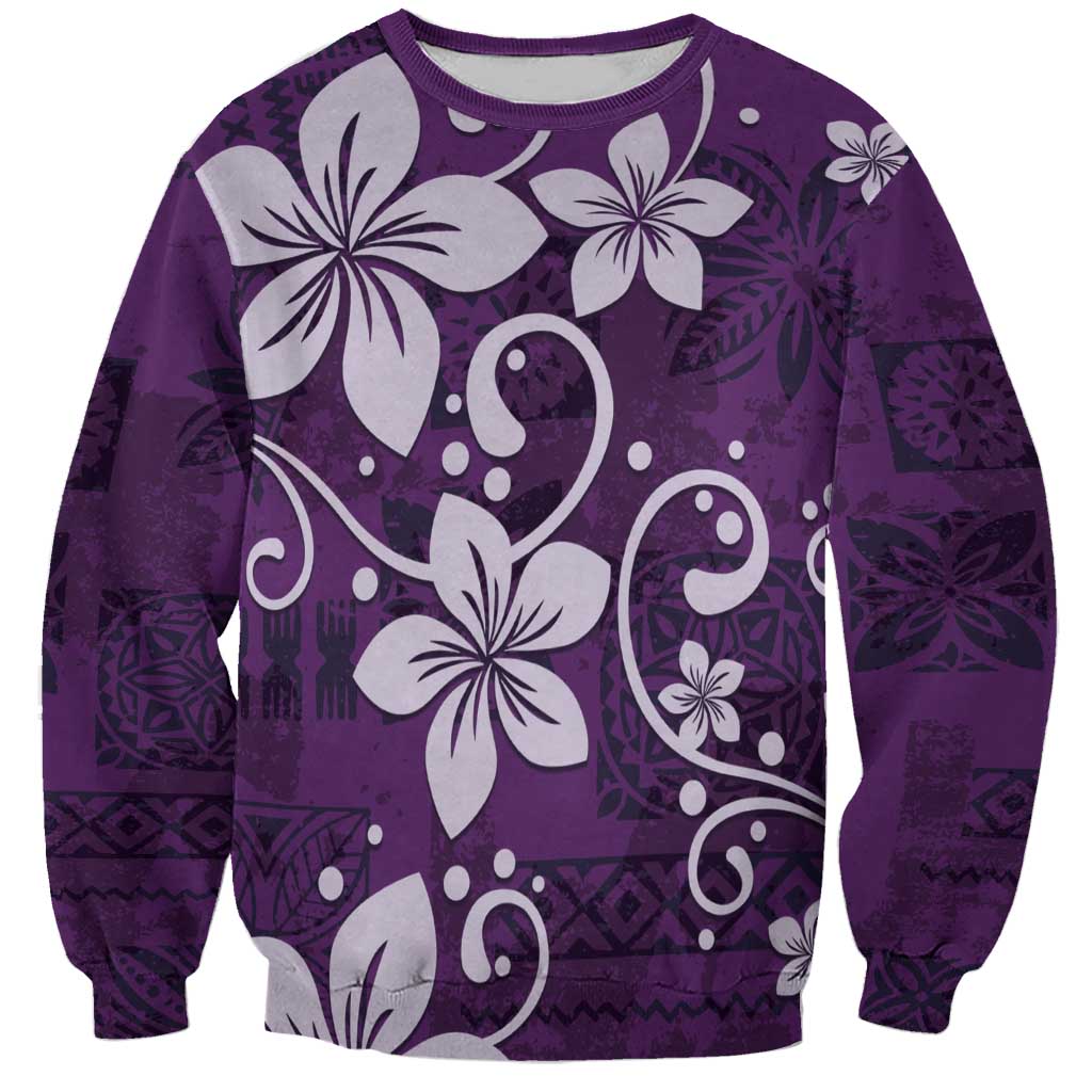 Plumeria Floral Tapa Pattern Amethyst Purple Sweatshirt LT01 Unisex Purple - Polynesian Pride