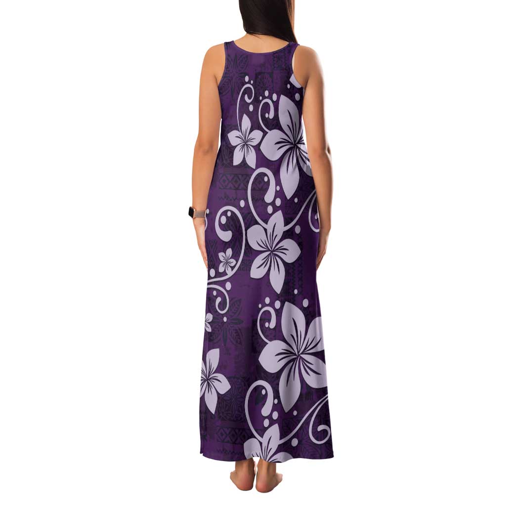 Plumeria Floral Tapa Pattern Amethyst Purple Tank Maxi Dress LT01 - Polynesian Pride