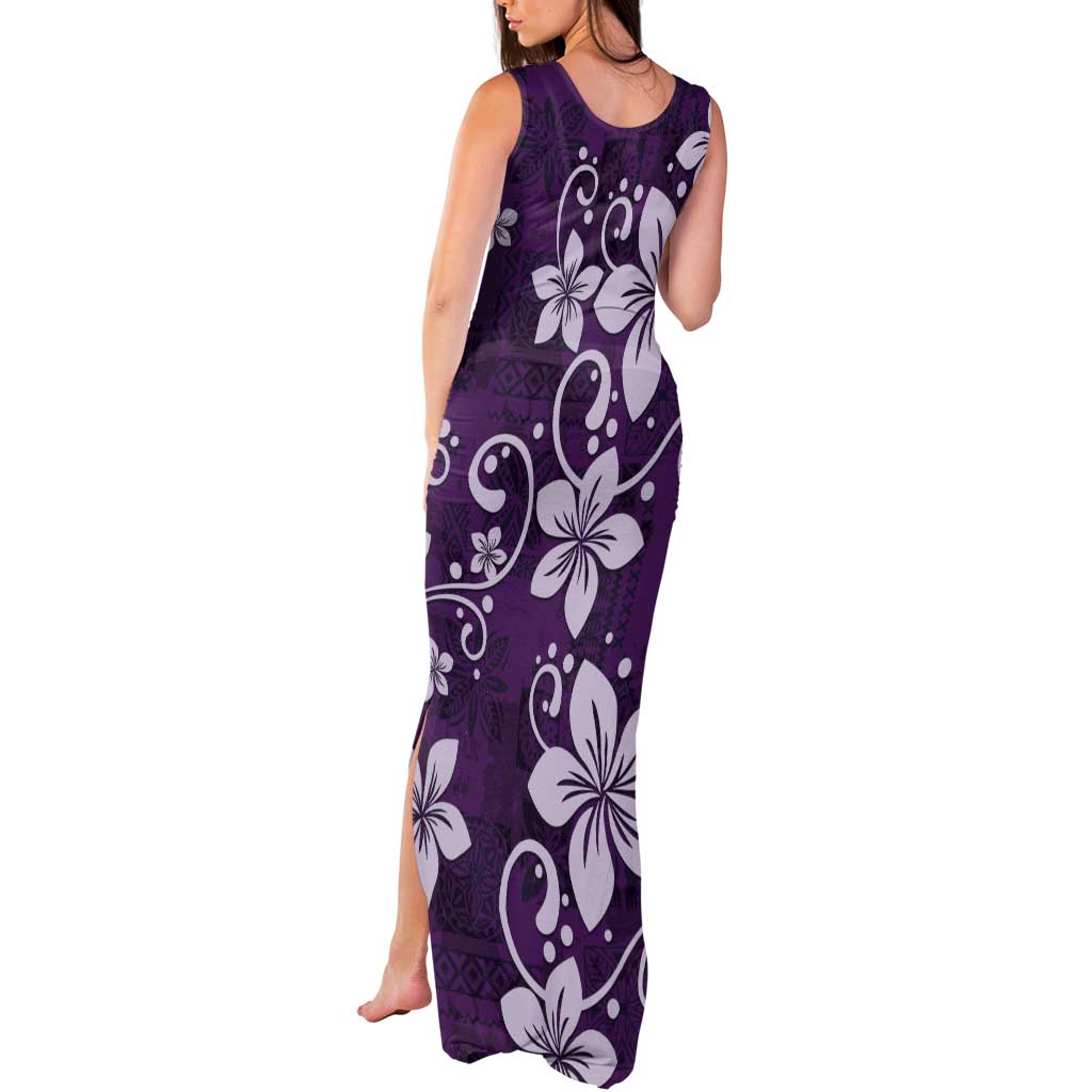 Plumeria Floral Tapa Pattern Amethyst Purple Tank Maxi Dress LT01 - Polynesian Pride