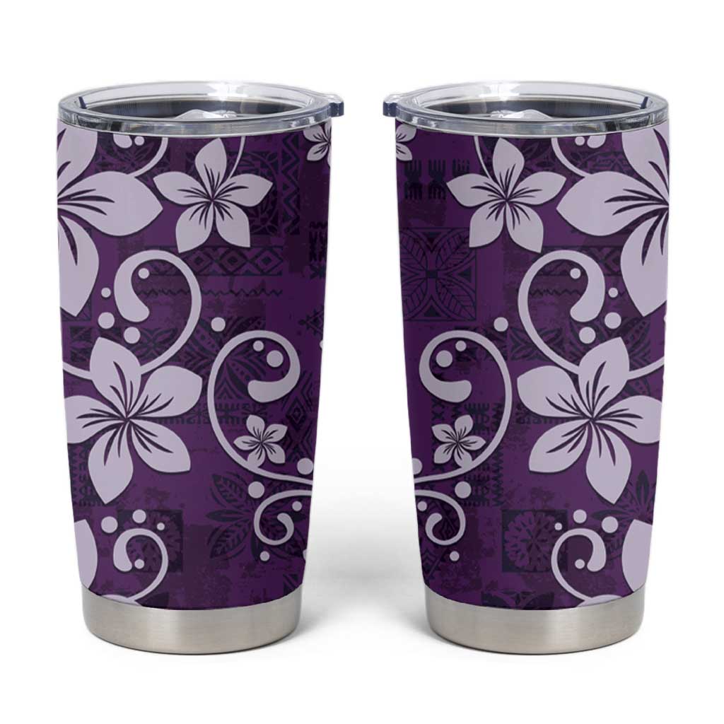 Plumeria Floral Tapa Pattern Amethyst Purple Tumbler Cup LT01 Purple - Polynesian Pride