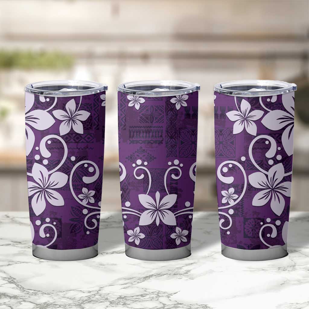 Plumeria Floral Tapa Pattern Amethyst Purple Tumbler Cup LT01 - Polynesian Pride