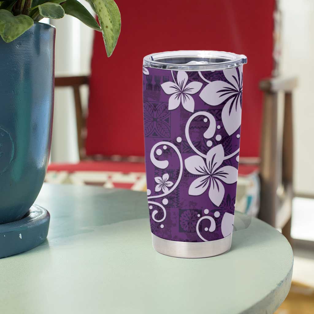 Plumeria Floral Tapa Pattern Amethyst Purple Tumbler Cup LT01 - Polynesian Pride
