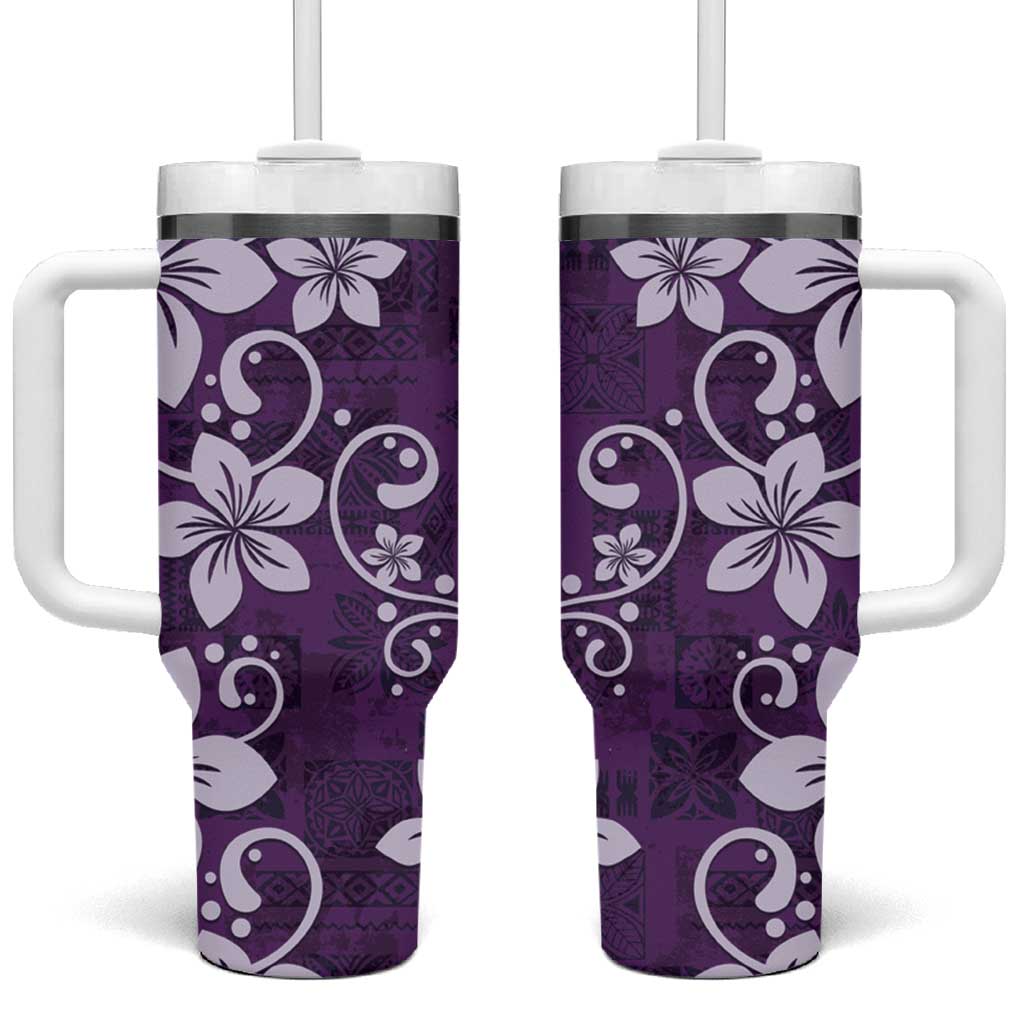 Plumeria Floral Tapa Pattern Amethyst Purple Tumbler With Handle