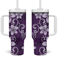 Plumeria Floral Tapa Pattern Amethyst Purple Tumbler With Handle LT01 One Size: 40 oz Purple - Polynesian Pride