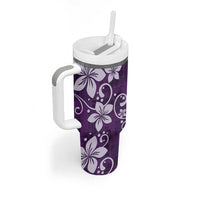 Plumeria Floral Tapa Pattern Amethyst Purple Tumbler With Handle LT01 - Polynesian Pride