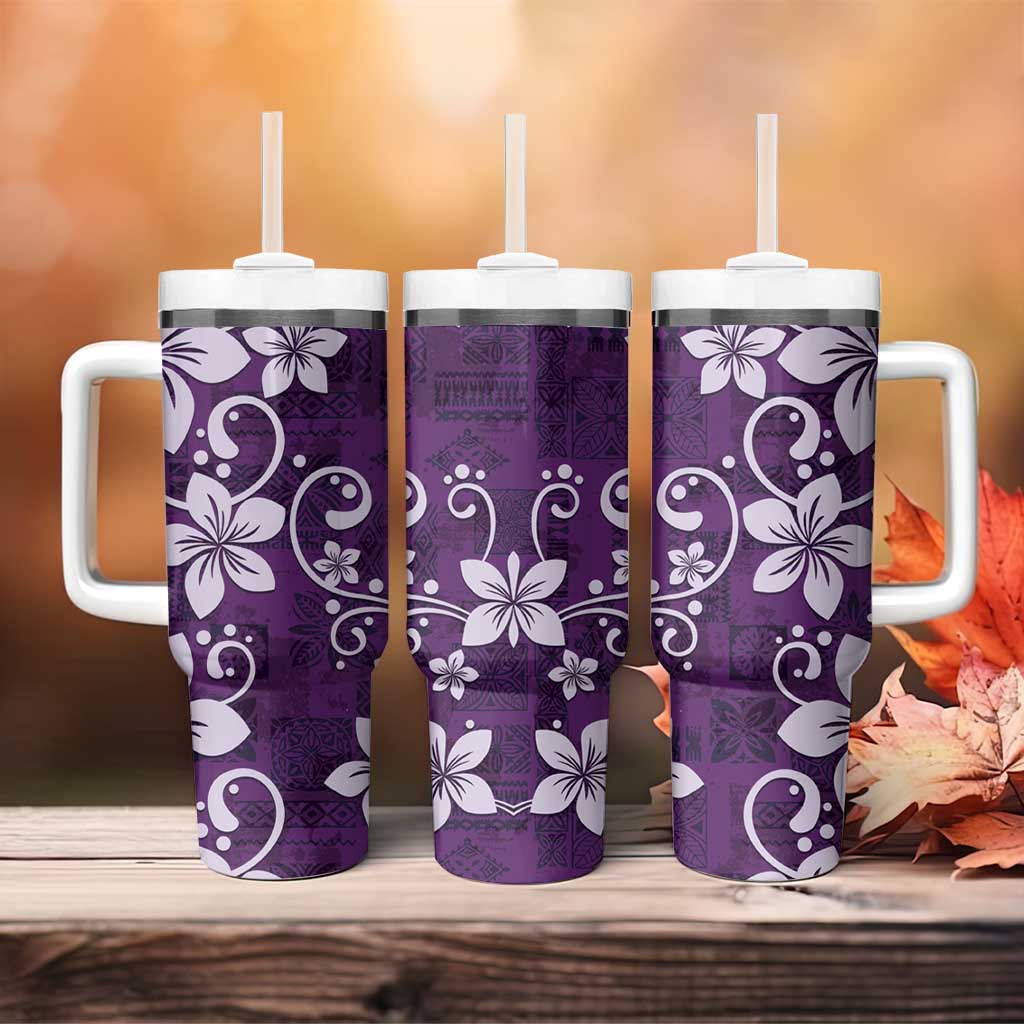 Plumeria Floral Tapa Pattern Amethyst Purple Tumbler With Handle LT01 - Polynesian Pride