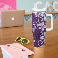 Plumeria Floral Tapa Pattern Amethyst Purple Tumbler With Handle LT01 - Polynesian Pride