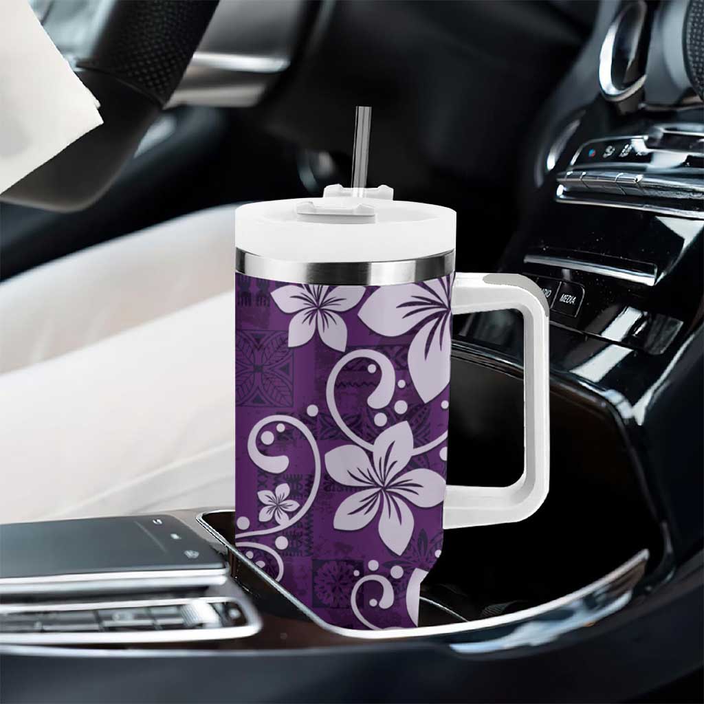 Plumeria Floral Tapa Pattern Amethyst Purple Tumbler With Handle LT01 - Polynesian Pride