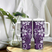 Plumeria Floral Tapa Pattern Amethyst Purple Tumbler With Handle LT01 - Polynesian Pride