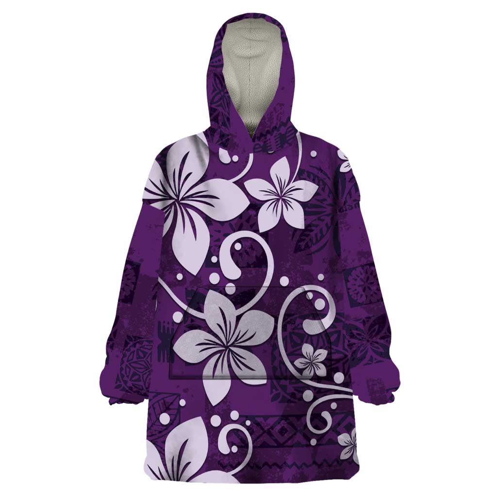 Plumeria Floral Tapa Pattern Amethyst Purple Wearable Blanket Hoodie