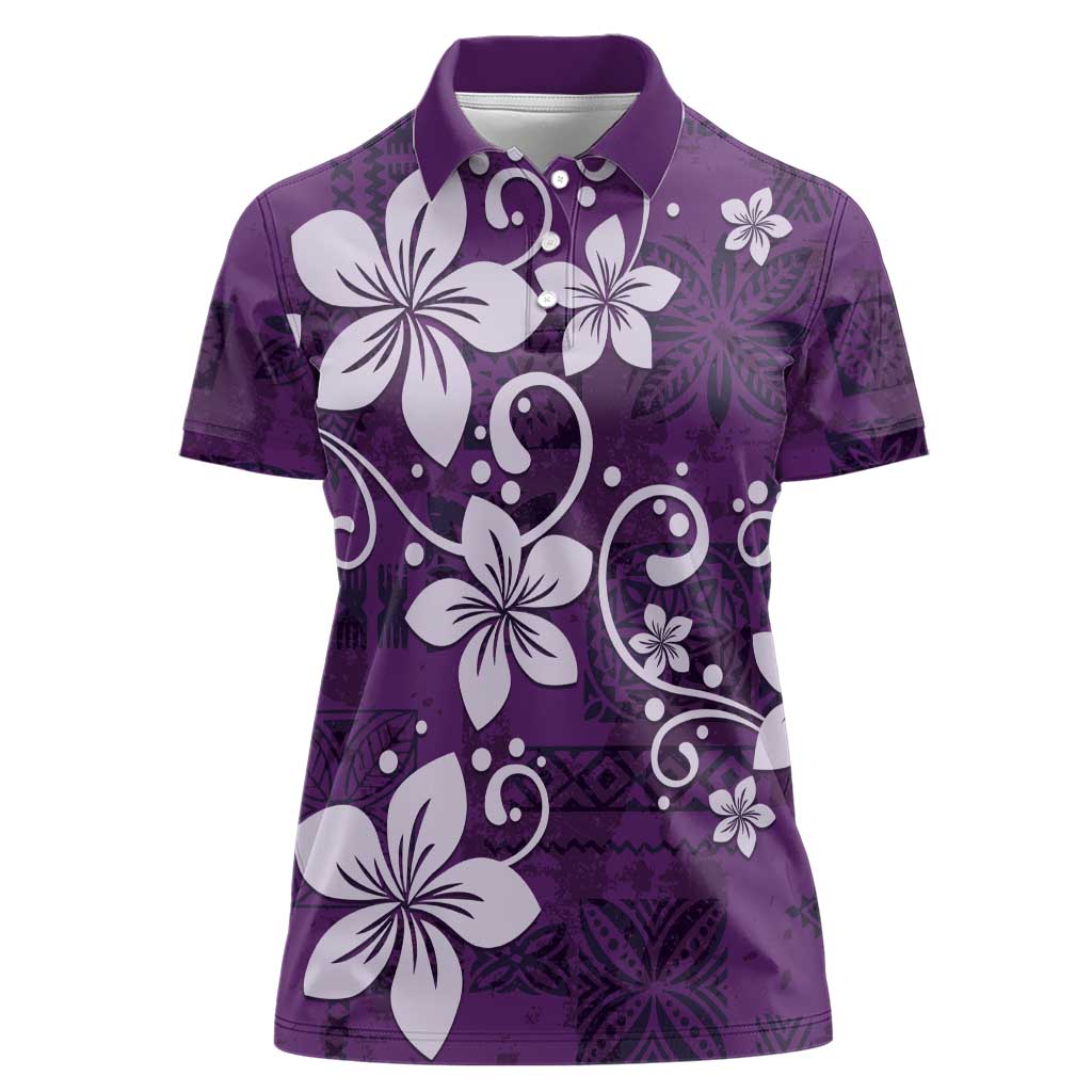 Plumeria Floral Tapa Pattern Amethyst Purple Women Polo Shirt