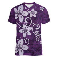 Plumeria Floral Tapa Pattern Amethyst Purple Women V-Neck T-Shirt LT01 Female Purple - Polynesian Pride