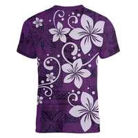 Plumeria Floral Tapa Pattern Amethyst Purple Women V-Neck T-Shirt LT01 - Polynesian Pride