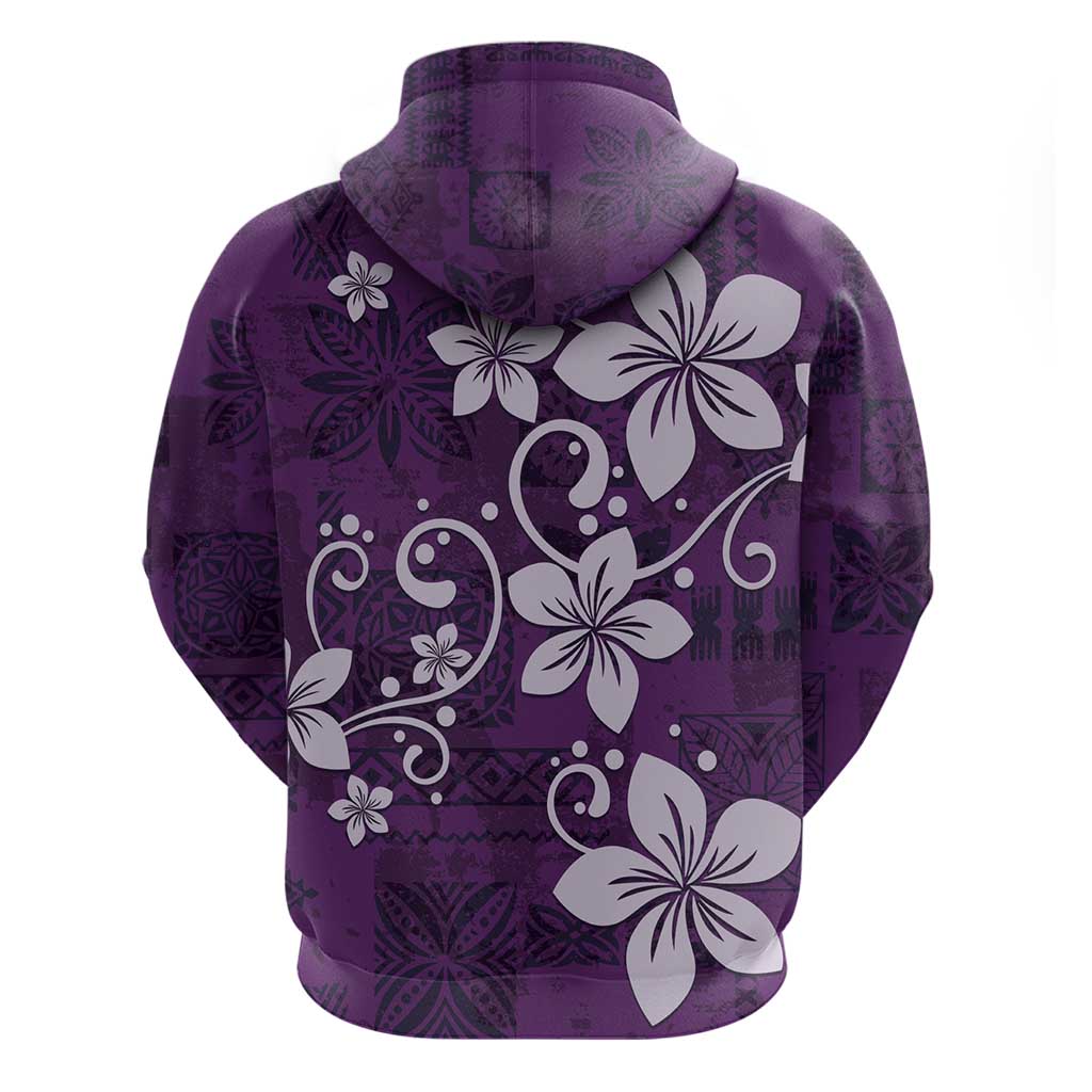 Plumeria Floral Tapa Pattern Amethyst Purple Zip Hoodie