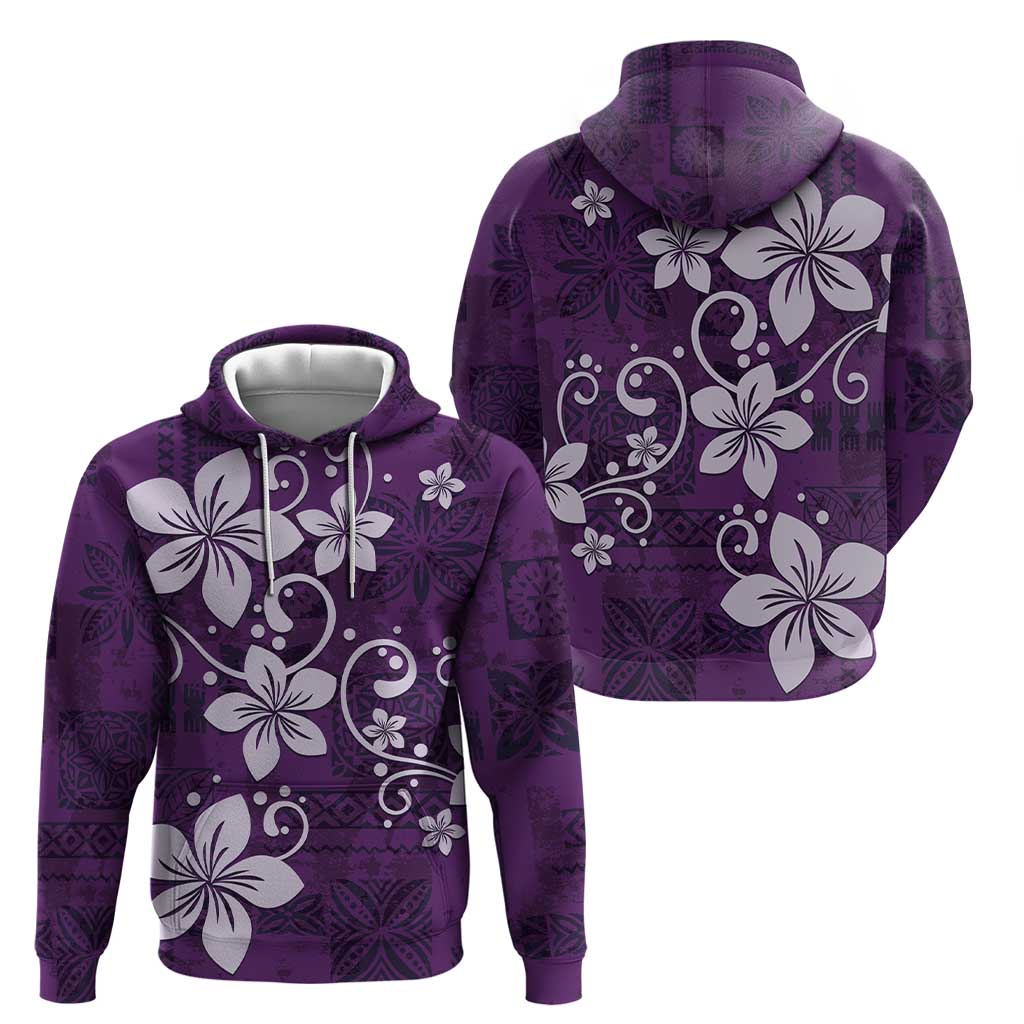 Plumeria Floral Tapa Pattern Amethyst Purple Zip Hoodie