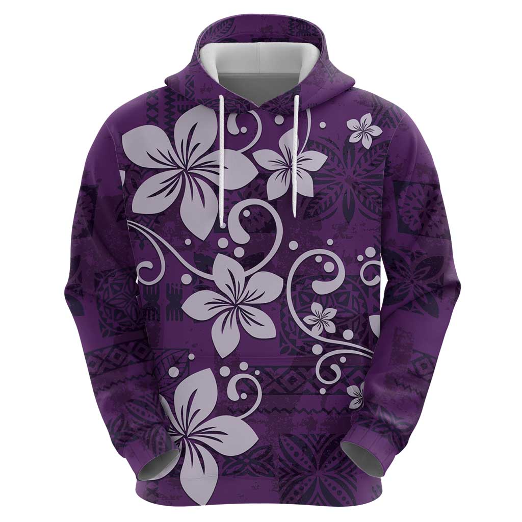 Plumeria Floral Tapa Pattern Amethyst Purple Zip Hoodie