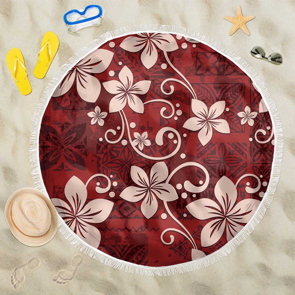 Plumeria Floral Tapa Pattern Oxblood Red Beach Blanket LT01 One Size 150cm Red - Polynesian Pride