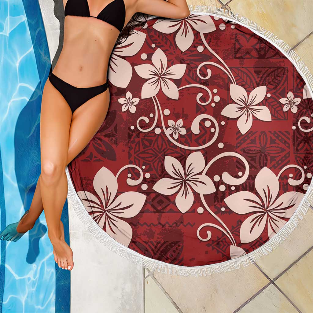 Plumeria Floral Tapa Pattern Oxblood Red Beach Blanket LT01 - Polynesian Pride