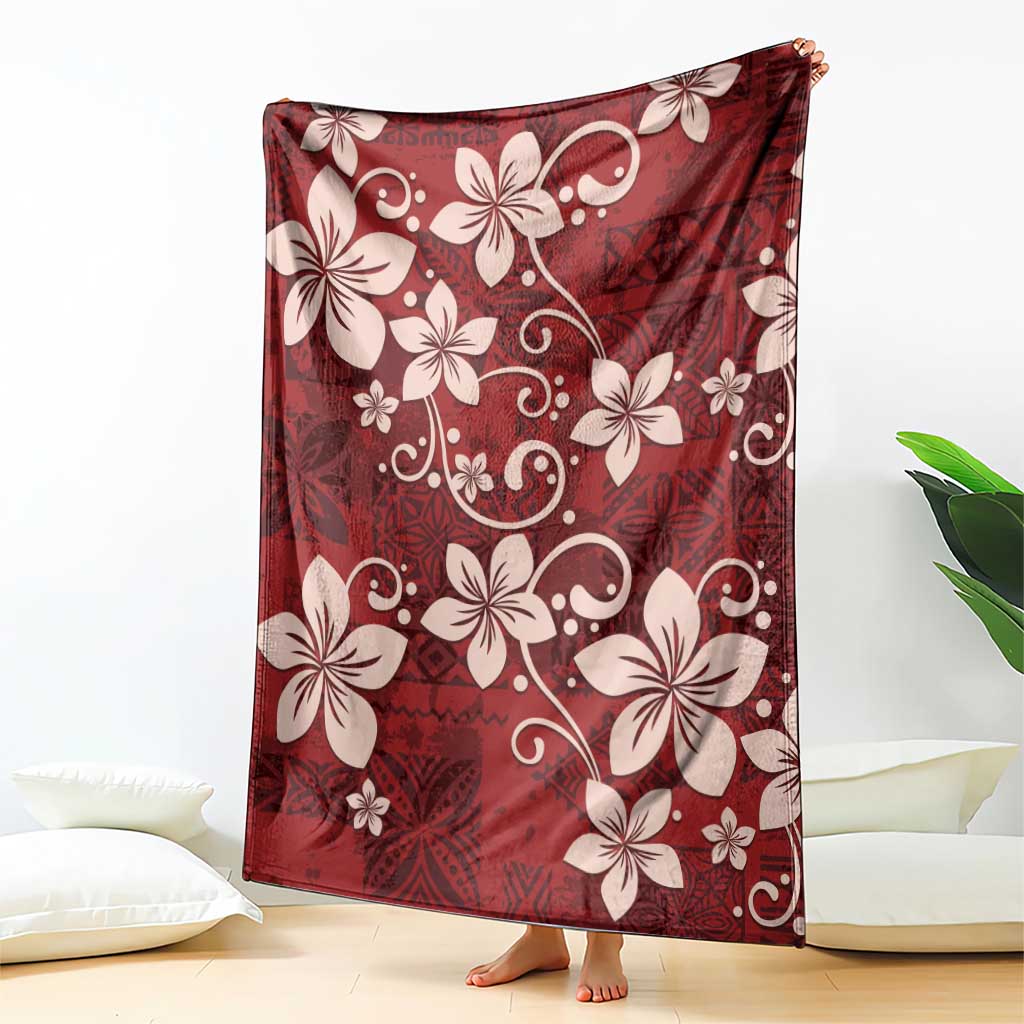 Plumeria Floral Tapa Pattern Oxblood Red Blanket LT01 - Polynesian Pride