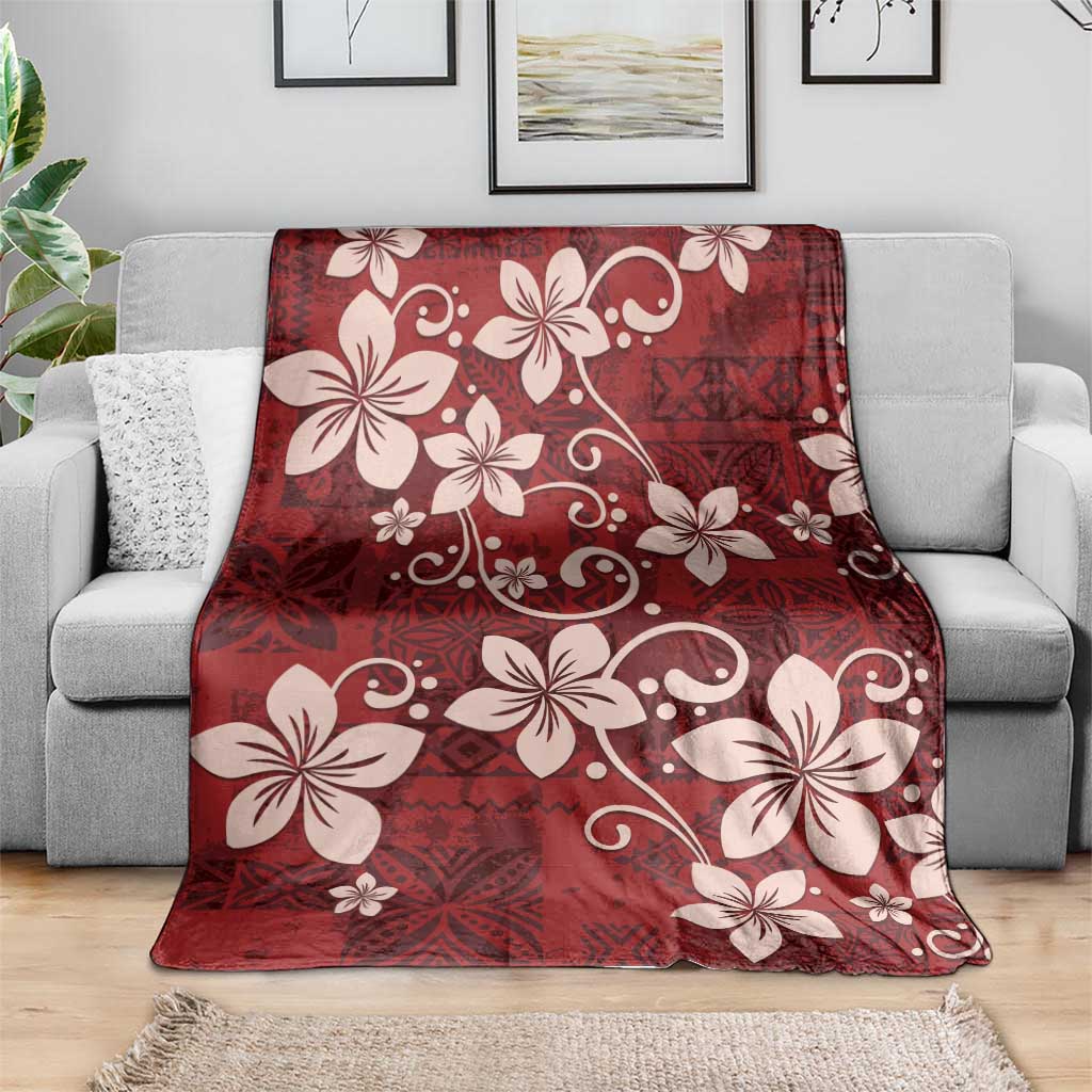Plumeria Floral Tapa Pattern Oxblood Red Blanket LT01 - Polynesian Pride