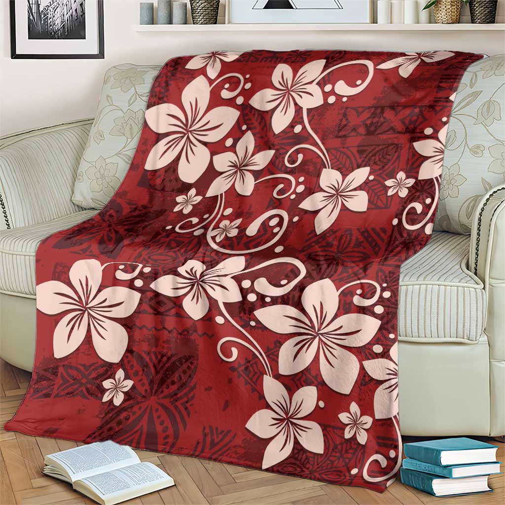 Plumeria Floral Tapa Pattern Oxblood Red Blanket LT01 - Polynesian Pride