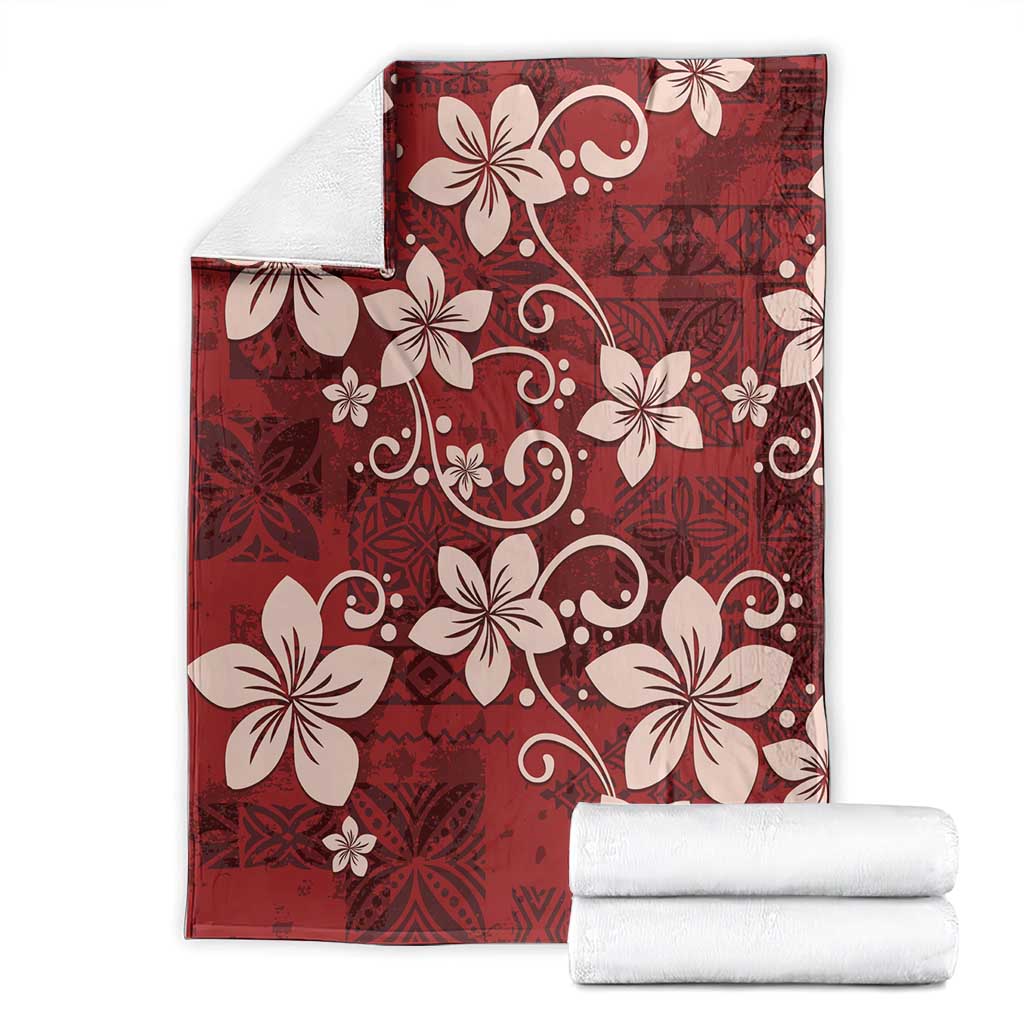 Plumeria Floral Tapa Pattern Oxblood Red Blanket LT01 - Polynesian Pride
