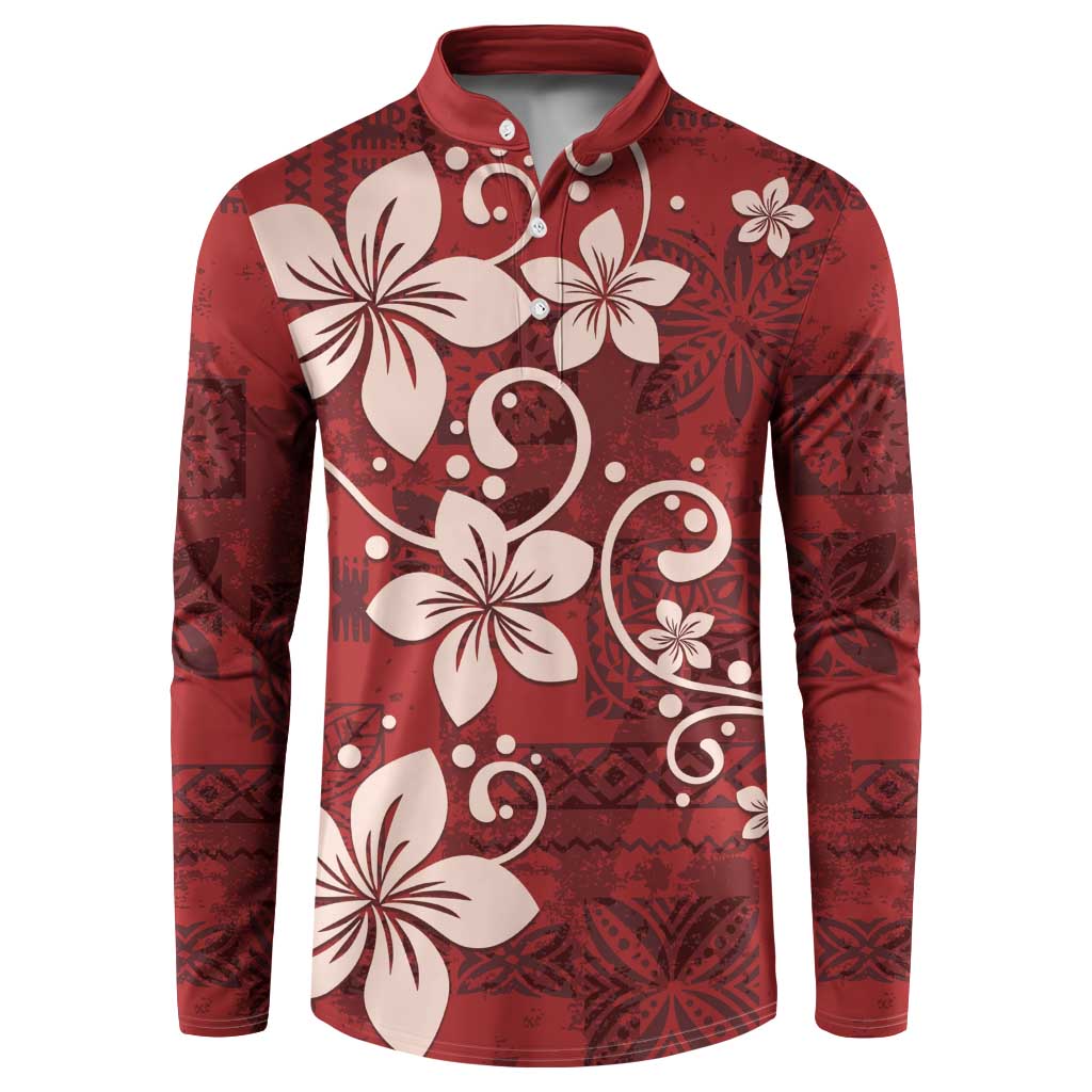 Plumeria Floral Tapa Pattern Oxblood Red Button Sweatshirt LT01 Red - Polynesian Pride