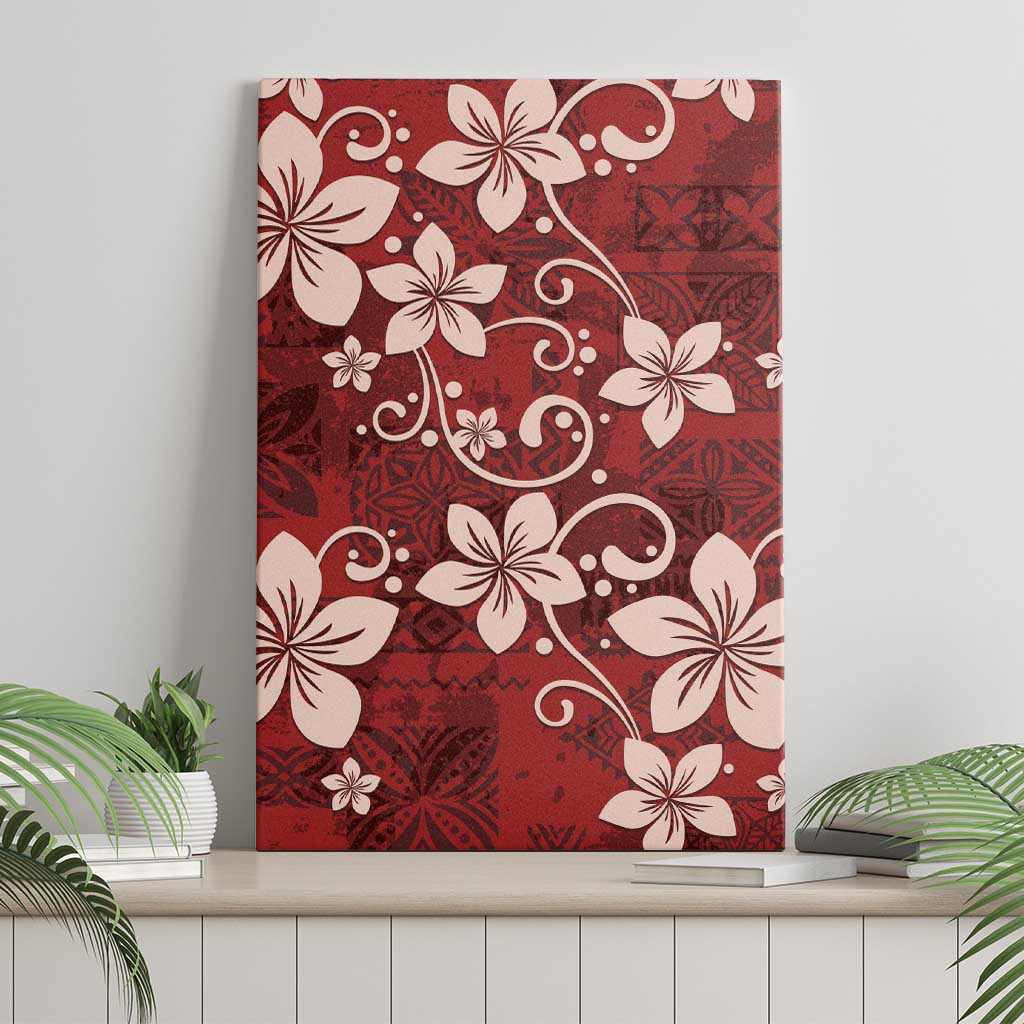 Plumeria Floral Tapa Pattern Oxblood Red Canvas Wall Art LT01 - Polynesian Pride