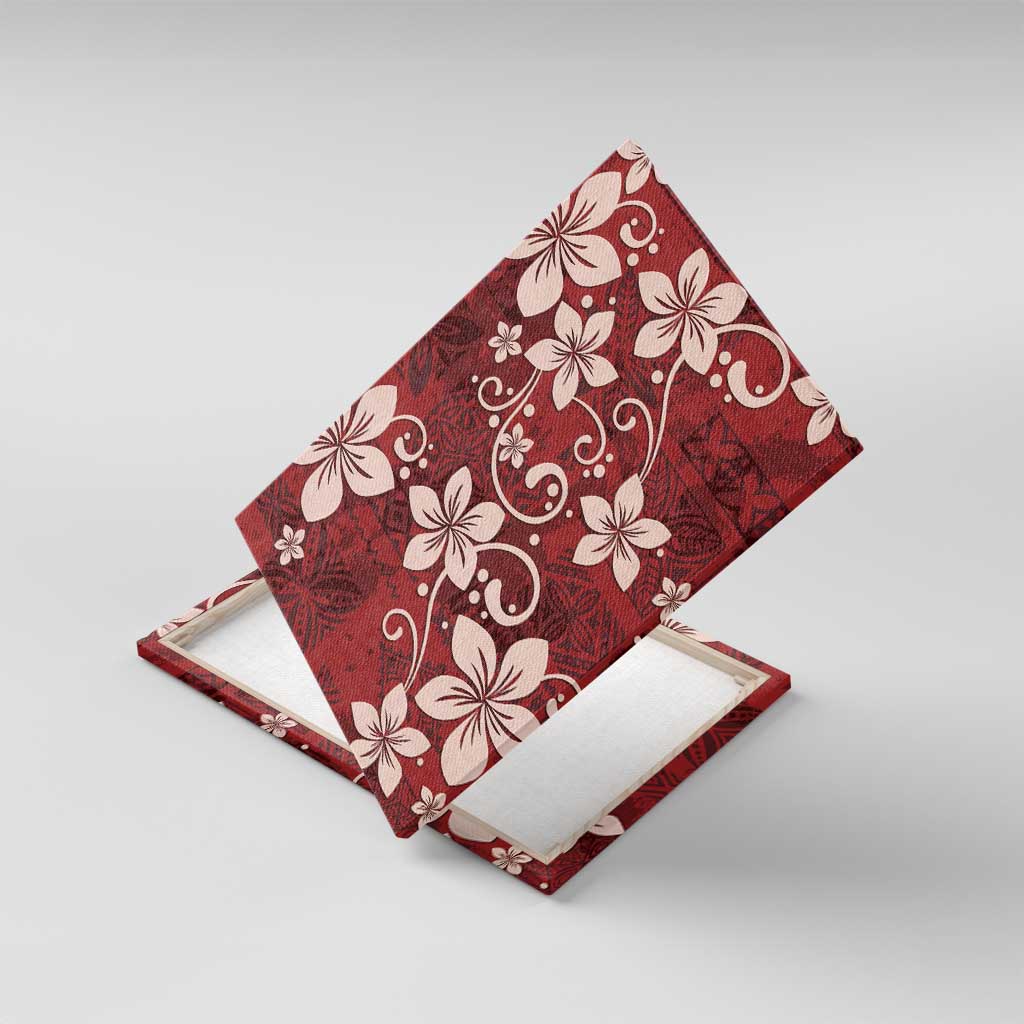 Plumeria Floral Tapa Pattern Oxblood Red Canvas Wall Art LT01 With Frame Red - Polynesian Pride