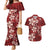 Plumeria Floral Tapa Pattern Oxblood Red Couples Matching Mermaid Dress and Hawaiian Shirt