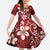 Plumeria Floral Tapa Pattern Oxblood Red Family Matching Long Sleeve Bodycon Dress and Hawaiian Shirt