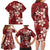 Plumeria Floral Tapa Pattern Oxblood Red Family Matching Long Sleeve Bodycon Dress and Hawaiian Shirt