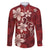 Plumeria Floral Tapa Pattern Oxblood Red Family Matching Long Sleeve Bodycon Dress and Hawaiian Shirt