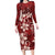 Plumeria Floral Tapa Pattern Oxblood Red Family Matching Long Sleeve Bodycon Dress and Hawaiian Shirt