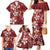 Plumeria Floral Tapa Pattern Oxblood Red Family Matching Mermaid Dress and Hawaiian Shirt