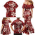 Plumeria Floral Tapa Pattern Oxblood Red Family Matching Mermaid Dress and Hawaiian Shirt