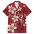 Plumeria Floral Tapa Pattern Oxblood Red Family Matching Mermaid Dress and Hawaiian Shirt