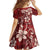 Plumeria Floral Tapa Pattern Oxblood Red Family Matching Off The Shoulder Long Sleeve Dress and Hawaiian Shirt