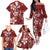 Plumeria Floral Tapa Pattern Oxblood Red Family Matching Off The Shoulder Long Sleeve Dress and Hawaiian Shirt