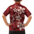 Plumeria Floral Tapa Pattern Oxblood Red Family Matching Off Shoulder Short Dress and Hawaiian Shirt