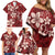 Plumeria Floral Tapa Pattern Oxblood Red Family Matching Off Shoulder Short Dress and Hawaiian Shirt