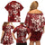 Plumeria Floral Tapa Pattern Oxblood Red Family Matching Off Shoulder Short Dress and Hawaiian Shirt