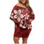 Plumeria Floral Tapa Pattern Oxblood Red Family Matching Off Shoulder Short Dress and Hawaiian Shirt