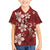 Plumeria Floral Tapa Pattern Oxblood Red Family Matching Off Shoulder Short Dress and Hawaiian Shirt