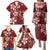 Plumeria Floral Tapa Pattern Oxblood Red Family Matching Puletasi and Hawaiian Shirt