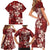 Plumeria Floral Tapa Pattern Oxblood Red Family Matching Short Sleeve Bodycon Dress and Hawaiian Shirt