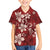 Plumeria Floral Tapa Pattern Oxblood Red Family Matching Short Sleeve Bodycon Dress and Hawaiian Shirt